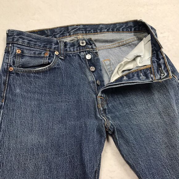 LEVIS 501 Jeans Men 30x29 (30/32 tag) Straight Leg Button Fly Medium Wash - Picture 4 of 13